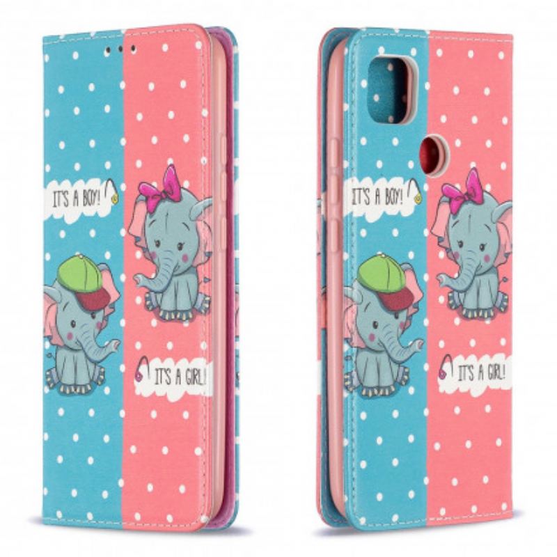 Capa De Celular Para Xiaomi Redmi 9C Flip Bebês Elefantes