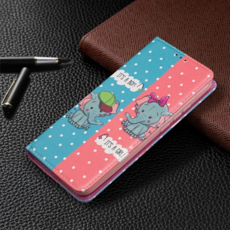 Capa De Celular Para Xiaomi Redmi 9C Flip Bebês Elefantes