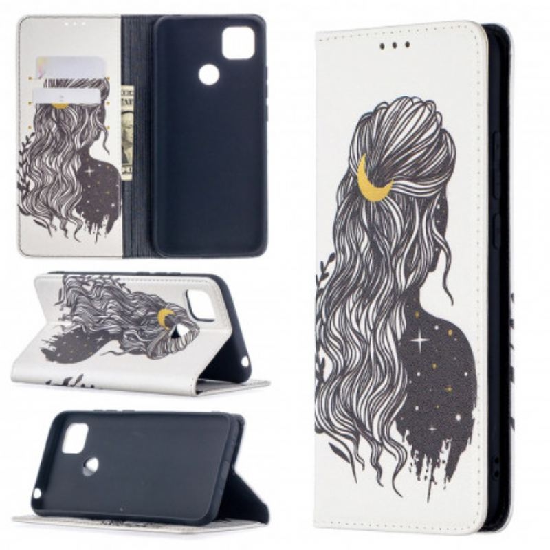 Capa De Celular Para Xiaomi Redmi 9C Flip Cabelo Bonito