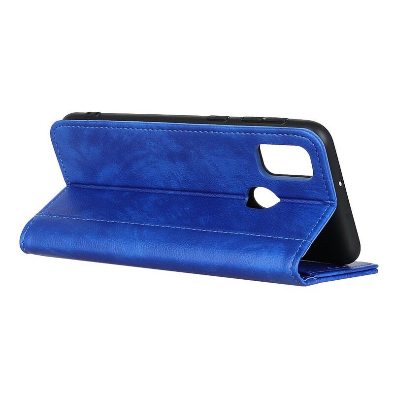 Capa De Celular Para Xiaomi Redmi 9C Flip Charme Lichia Couro Dividido