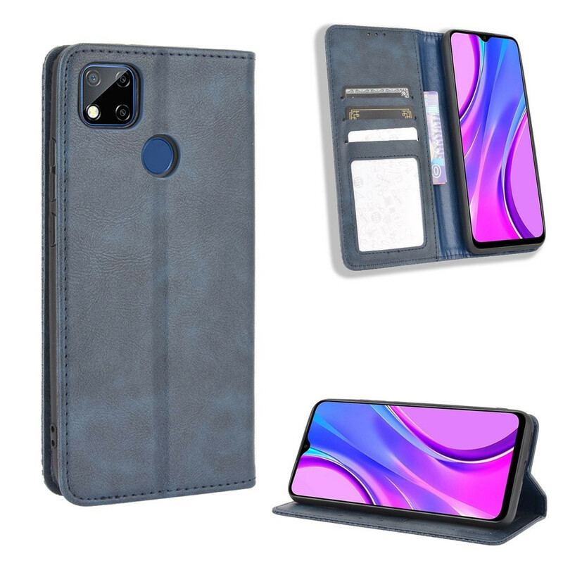 Capa De Celular Para Xiaomi Redmi 9C Flip Efeito Couro Vintage Estilizado