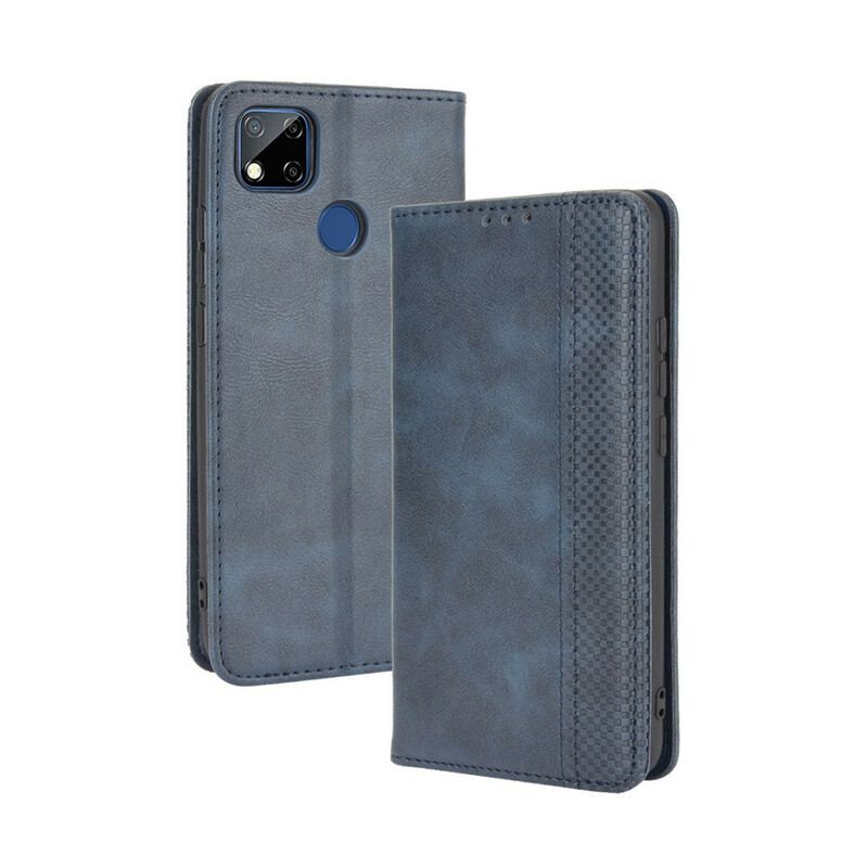 Capa De Celular Para Xiaomi Redmi 9C Flip Efeito Couro Vintage Estilizado