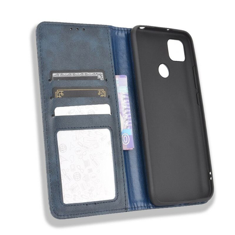 Capa De Celular Para Xiaomi Redmi 9C Flip Efeito Couro Vintage Estilizado