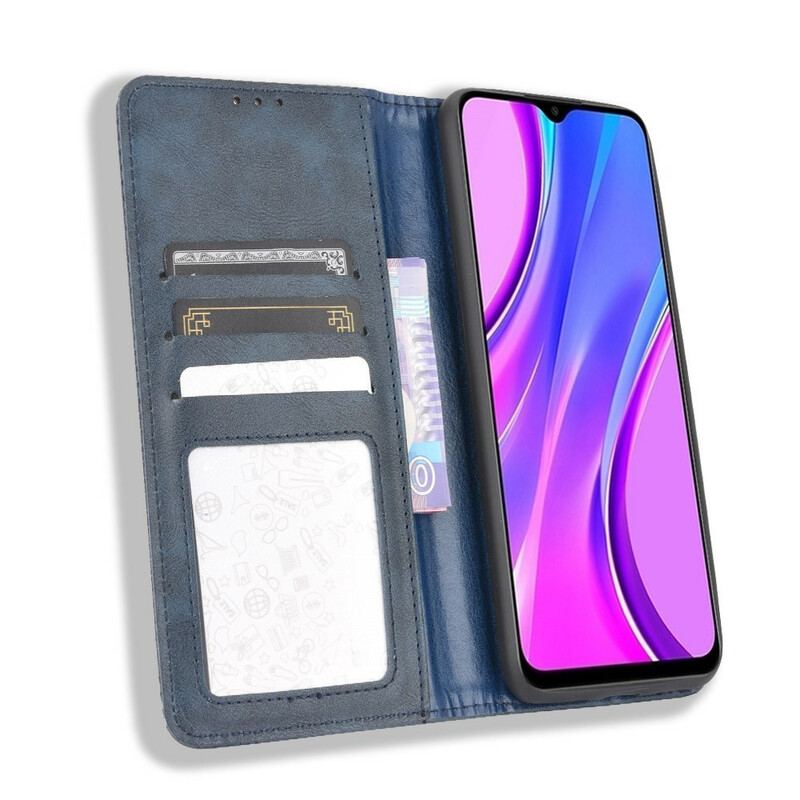 Capa De Celular Para Xiaomi Redmi 9C Flip Efeito Couro Vintage Estilizado