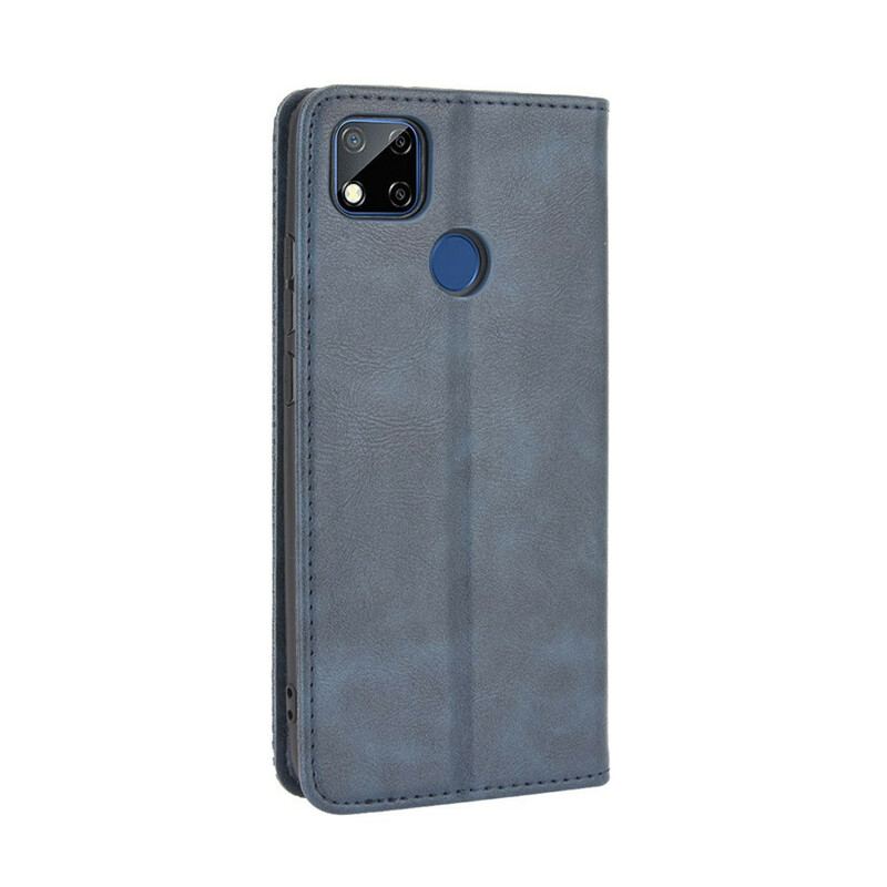 Capa De Celular Para Xiaomi Redmi 9C Flip Efeito Couro Vintage Estilizado