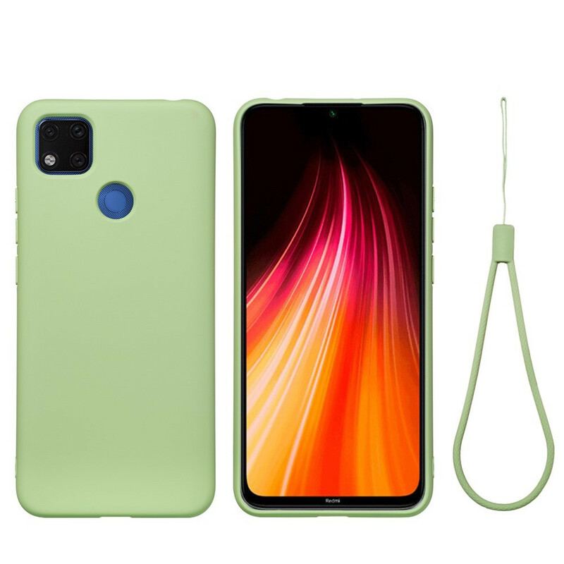 Capa De Celular Para Xiaomi Redmi 9C Silicone Líquido Com Cordão