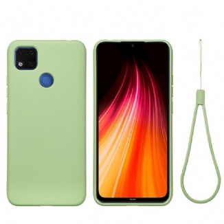 Capa De Celular Para Xiaomi Redmi 9C Silicone Líquido Com Cordão