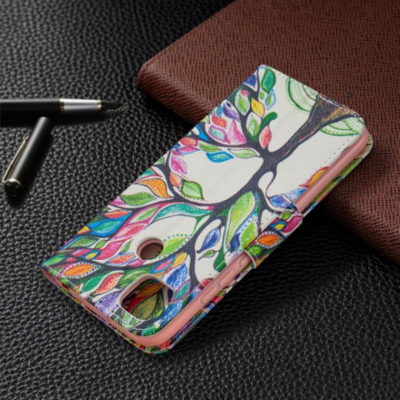 Capa De Couro Para Xiaomi Redmi 9C Árvore Colorida