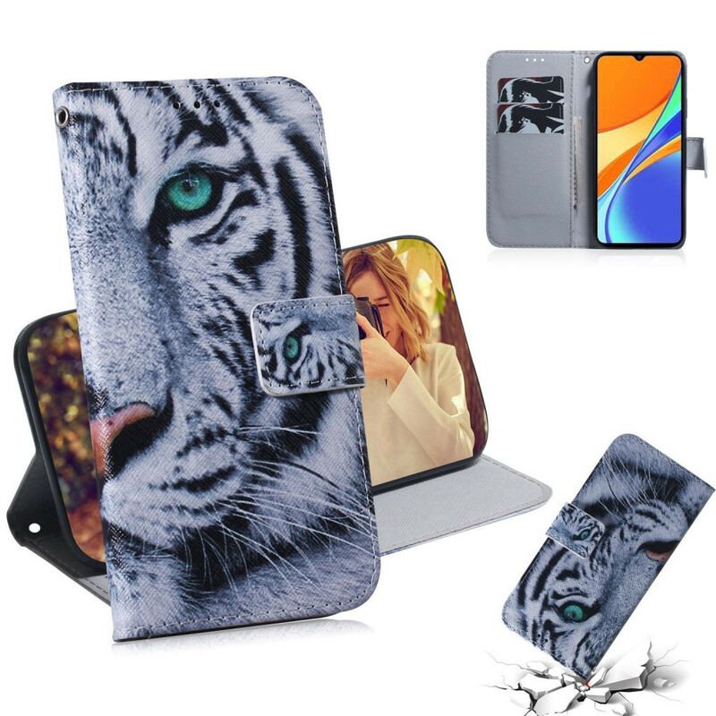 Capa De Couro Para Xiaomi Redmi 9C Cara De Tigre