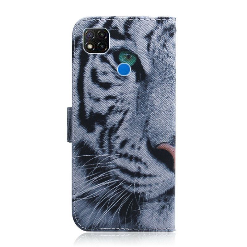 Capa De Couro Para Xiaomi Redmi 9C Cara De Tigre