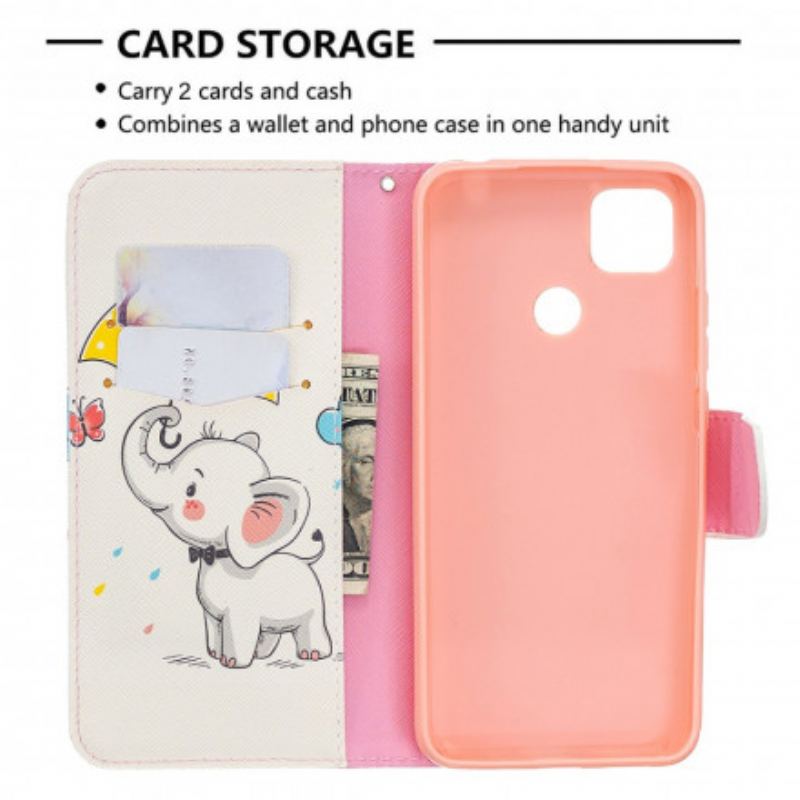 Capa De Couro Para Xiaomi Redmi 9C Elefante Bébé