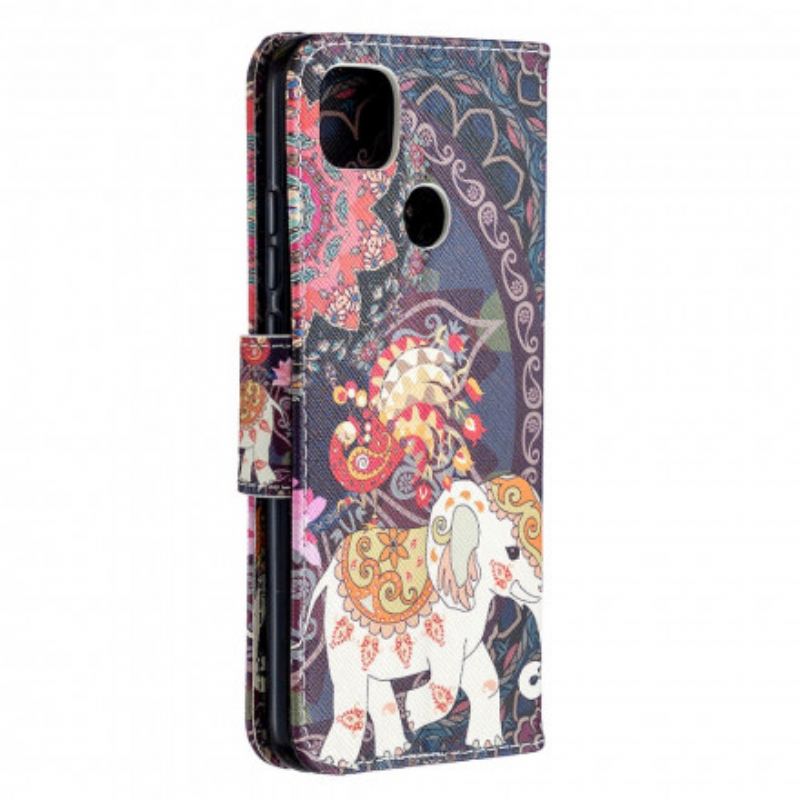 Capa De Couro Para Xiaomi Redmi 9C Elefantes Indianos