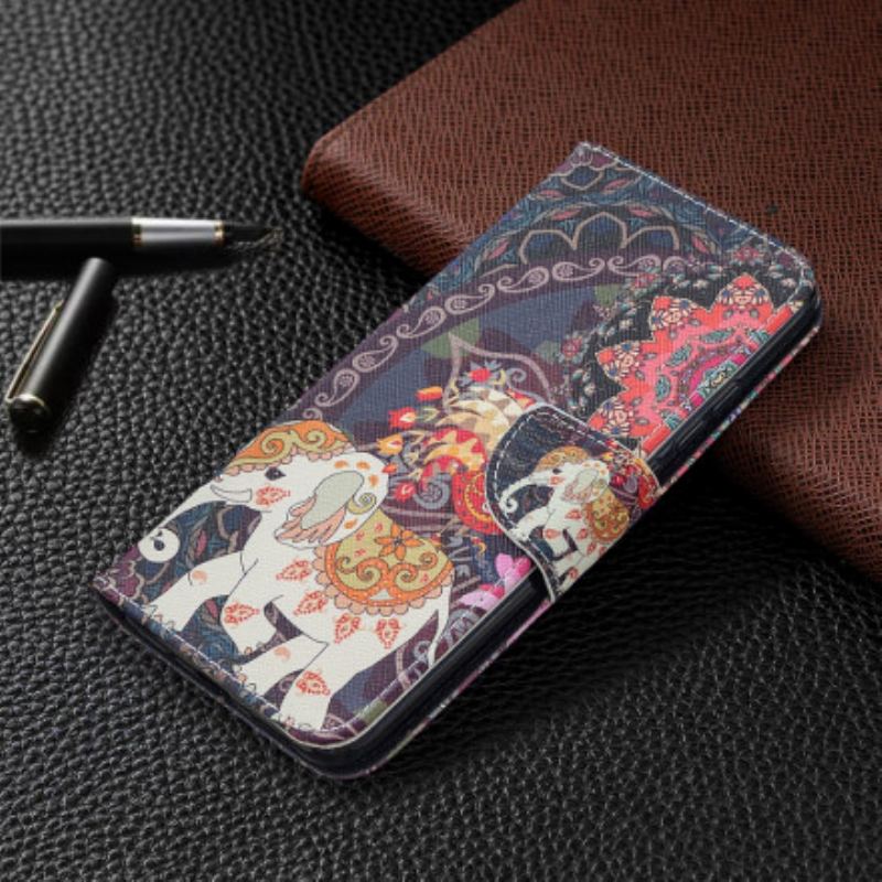 Capa De Couro Para Xiaomi Redmi 9C Elefantes Indianos