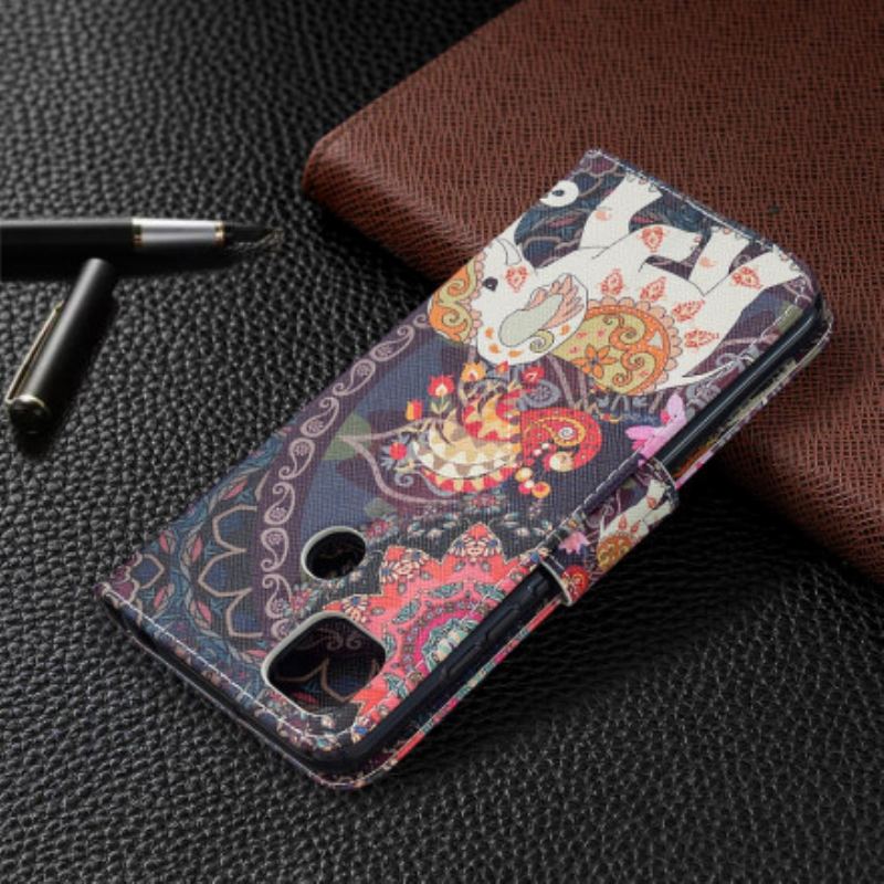 Capa De Couro Para Xiaomi Redmi 9C Elefantes Indianos