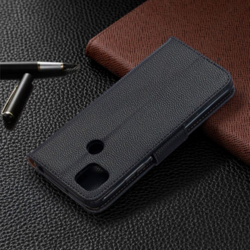 Capa De Couro Para Xiaomi Redmi 9C Flip Lichia Rabat Oblíqua