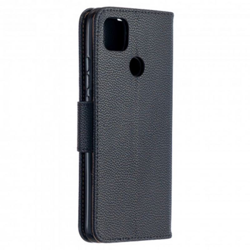 Capa De Couro Para Xiaomi Redmi 9C Flip Lichia Rabat Oblíqua