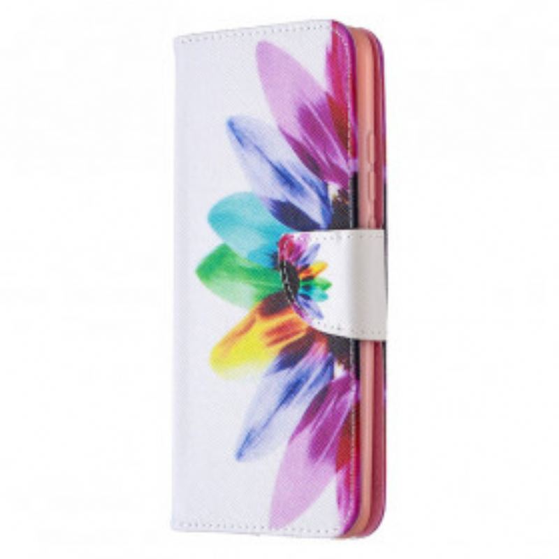 Capa De Couro Para Xiaomi Redmi 9C Flor Aquarela