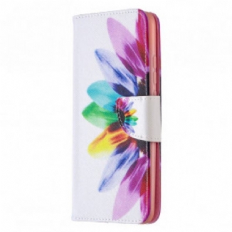 Capa De Couro Para Xiaomi Redmi 9C Flor Aquarela