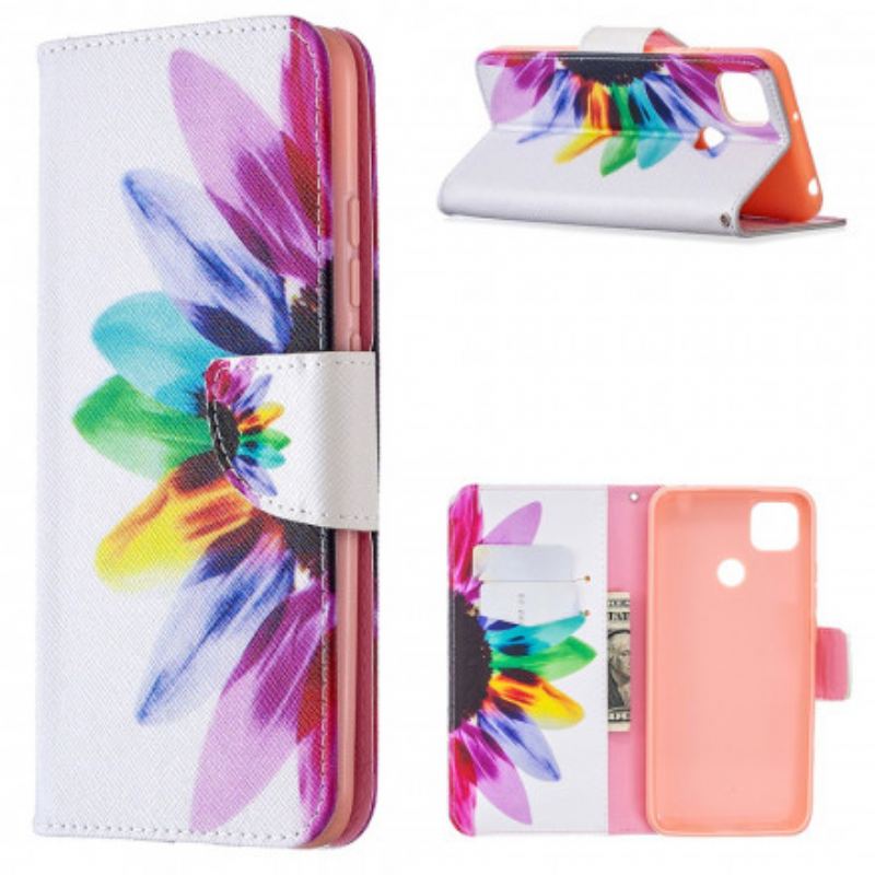 Capa De Couro Para Xiaomi Redmi 9C Flor Aquarela