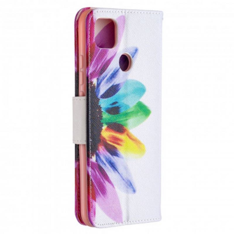 Capa De Couro Para Xiaomi Redmi 9C Flor Aquarela