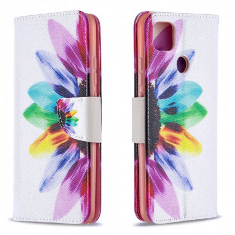 Capa De Couro Para Xiaomi Redmi 9C Flor Aquarela