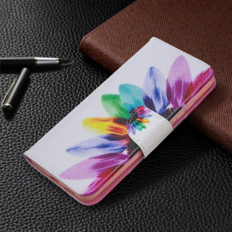 Capa De Couro Para Xiaomi Redmi 9C Flor Aquarela