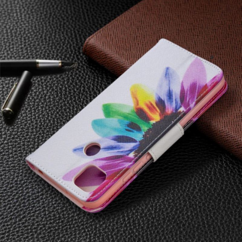 Capa De Couro Para Xiaomi Redmi 9C Flor Aquarela