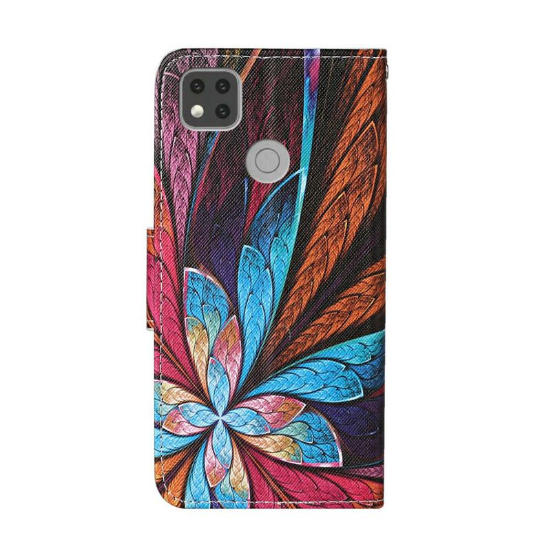 Capa De Couro Para Xiaomi Redmi 9C Flor De Pavão