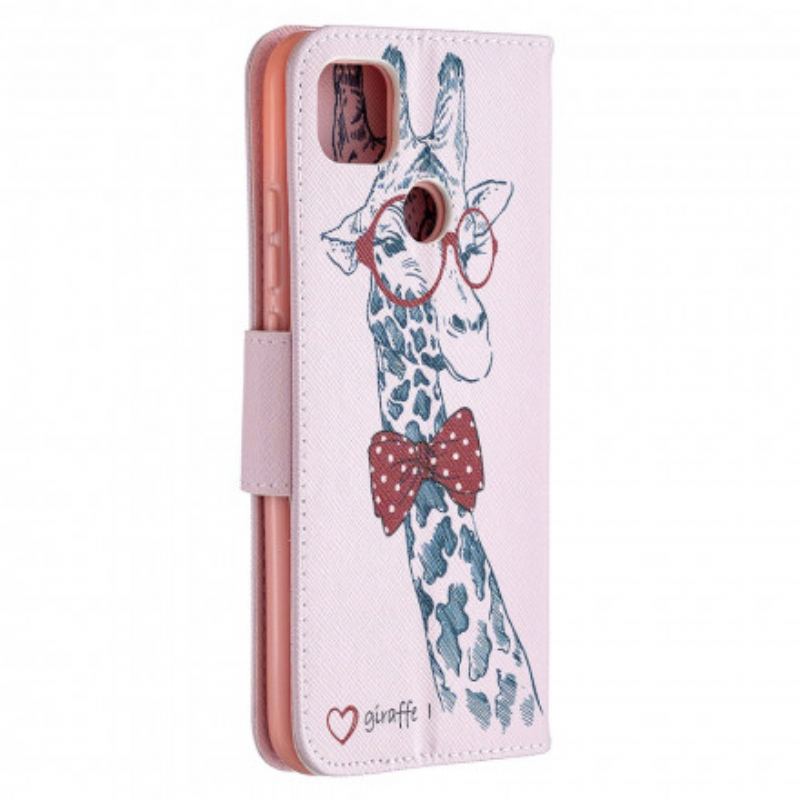 Capa De Couro Para Xiaomi Redmi 9C Girafa Inteligente