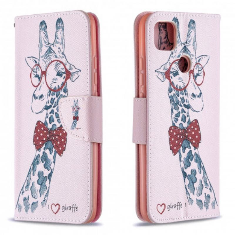 Capa De Couro Para Xiaomi Redmi 9C Girafa Inteligente