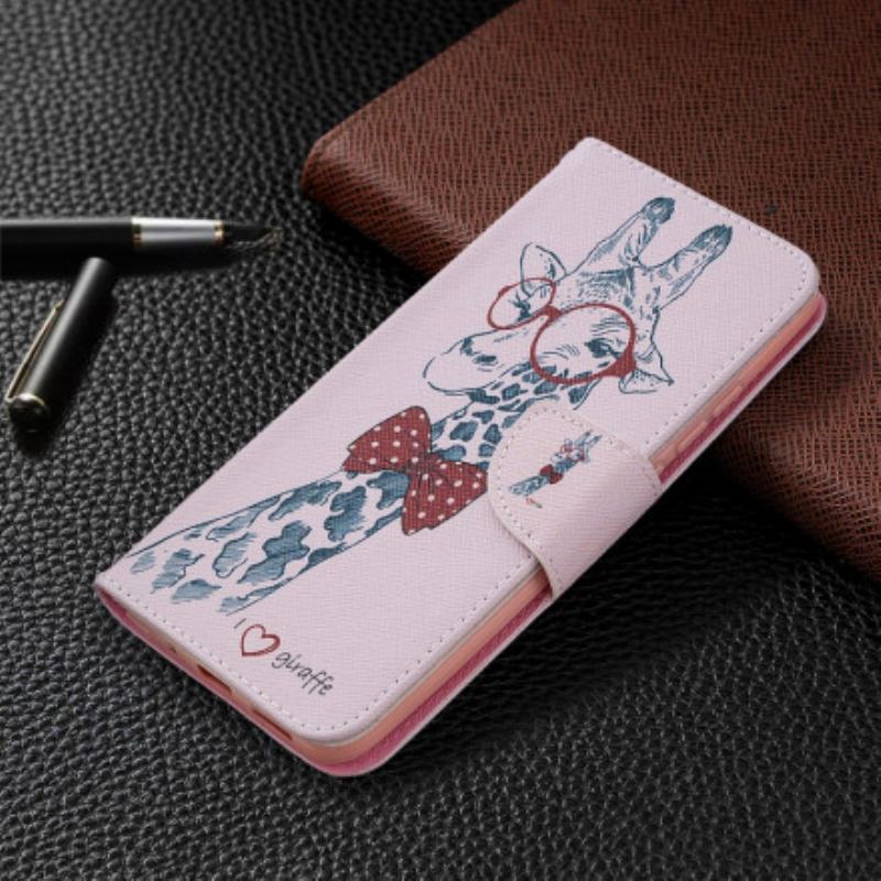 Capa De Couro Para Xiaomi Redmi 9C Girafa Inteligente