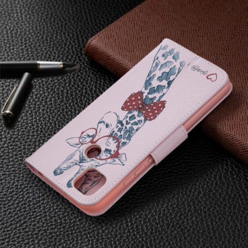 Capa De Couro Para Xiaomi Redmi 9C Girafa Inteligente