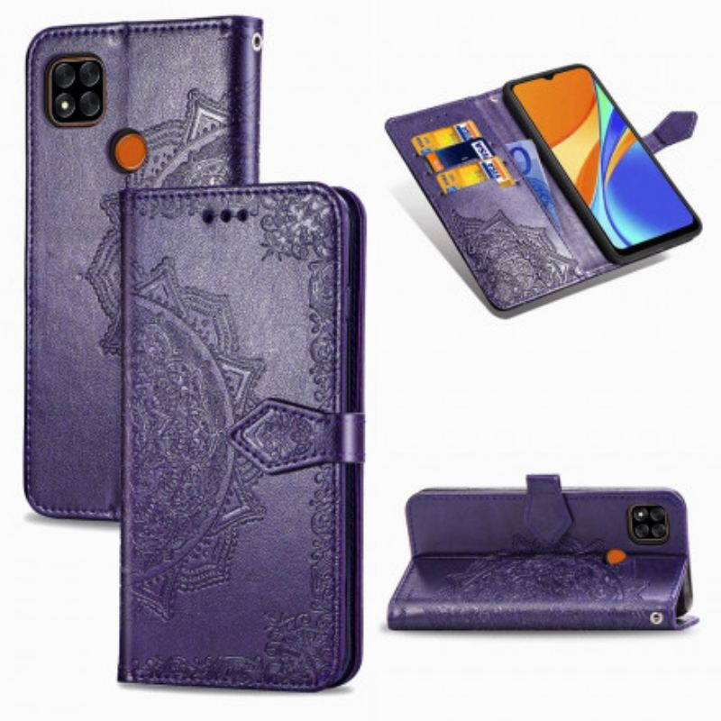 Capa De Couro Para Xiaomi Redmi 9C Mandala Idade Média