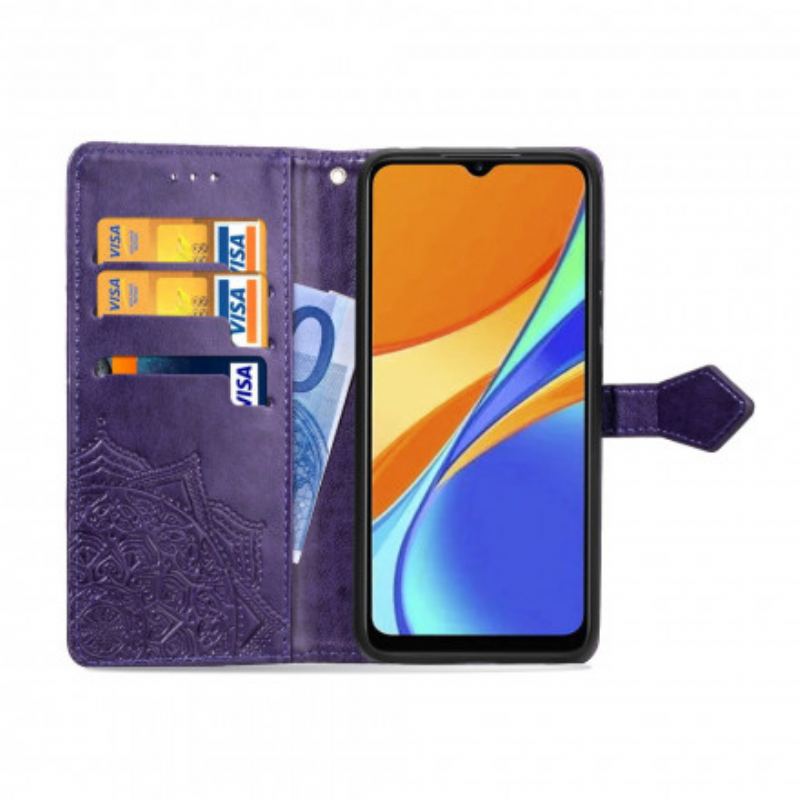 Capa De Couro Para Xiaomi Redmi 9C Mandala Idade Média