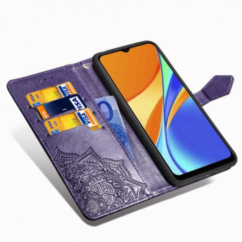 Capa De Couro Para Xiaomi Redmi 9C Mandala Idade Média