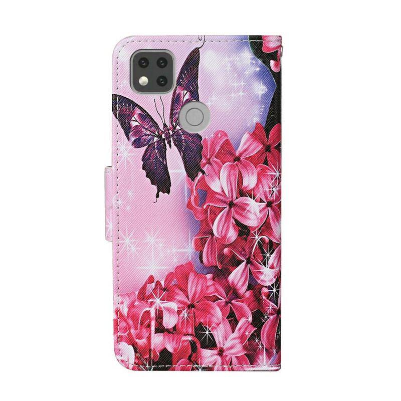 Capa Em Pele Para Xiaomi Redmi 9C Borboletas No Jardim Mágico