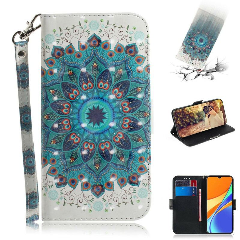 Capa Em Pele Para Xiaomi Redmi 9C De Cordão Mandala Magistral Com Alça