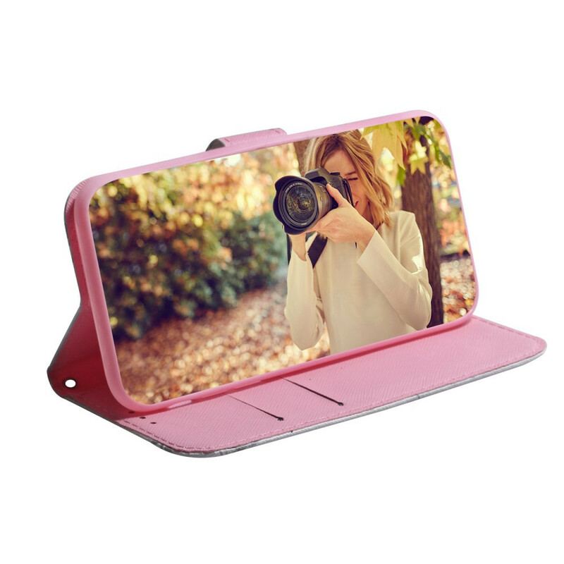 Capa Em Pele Para Xiaomi Redmi 9C Flor Rosa Empoeirado