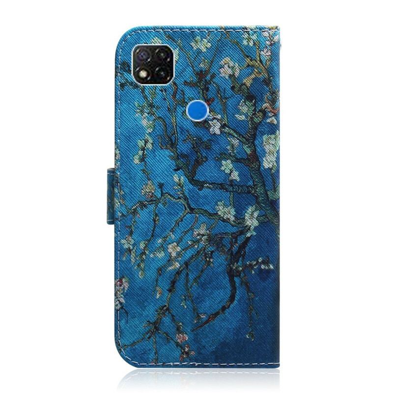 Capa Em Pele Para Xiaomi Redmi 9C Ramo De Árvore Florido