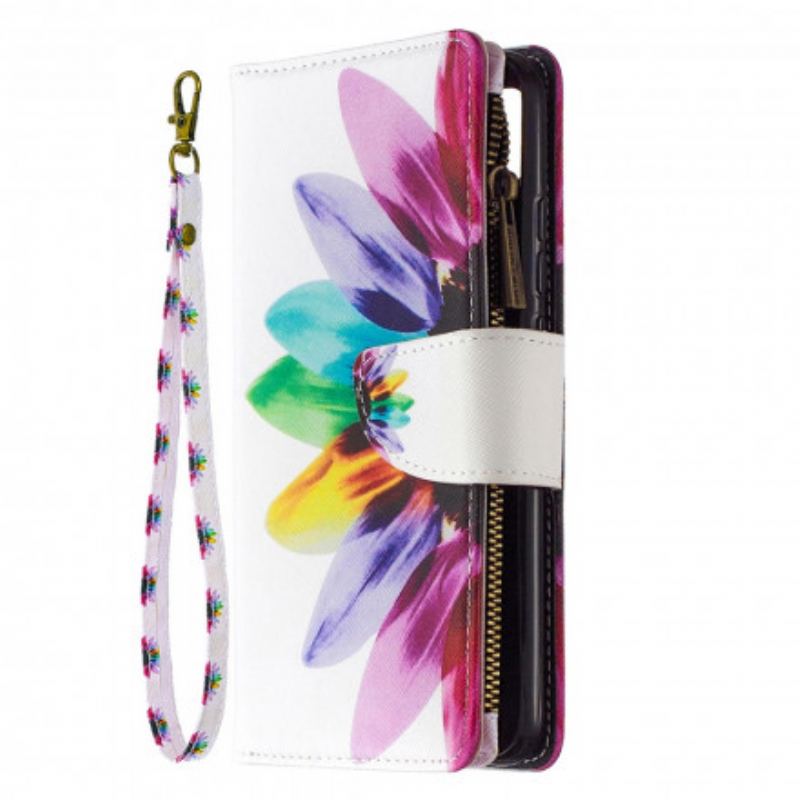 Capa Flip Para Xiaomi Redmi 9C Bolso Com Zíper Flor