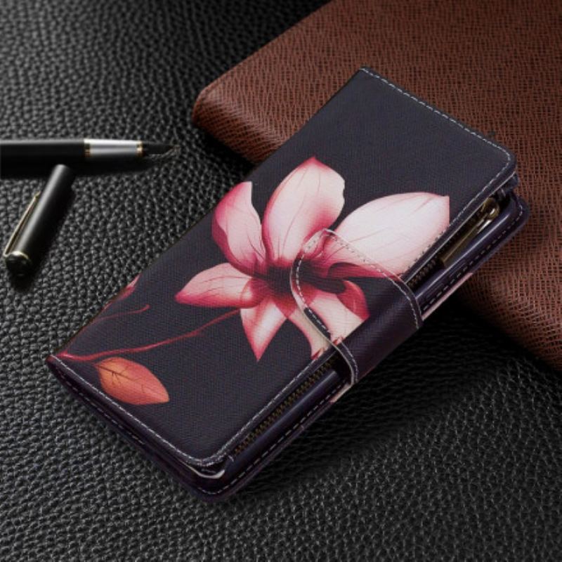 Capa Flip Para Xiaomi Redmi 9C Bolso Com Zíper Flor