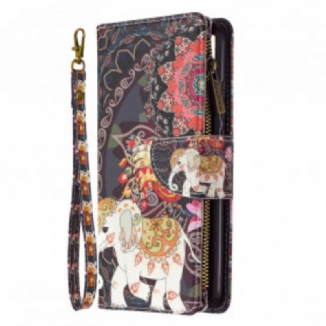 Capa Flip Para Xiaomi Redmi 9C Bolso Elefante Com Zíper