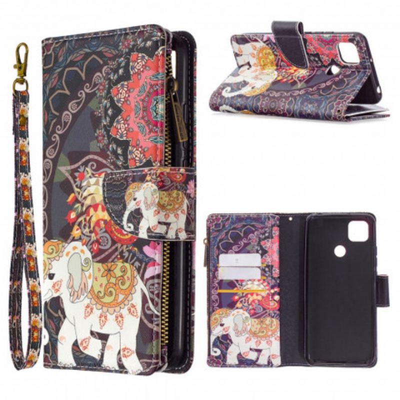 Capa Flip Para Xiaomi Redmi 9C Bolso Elefante Com Zíper