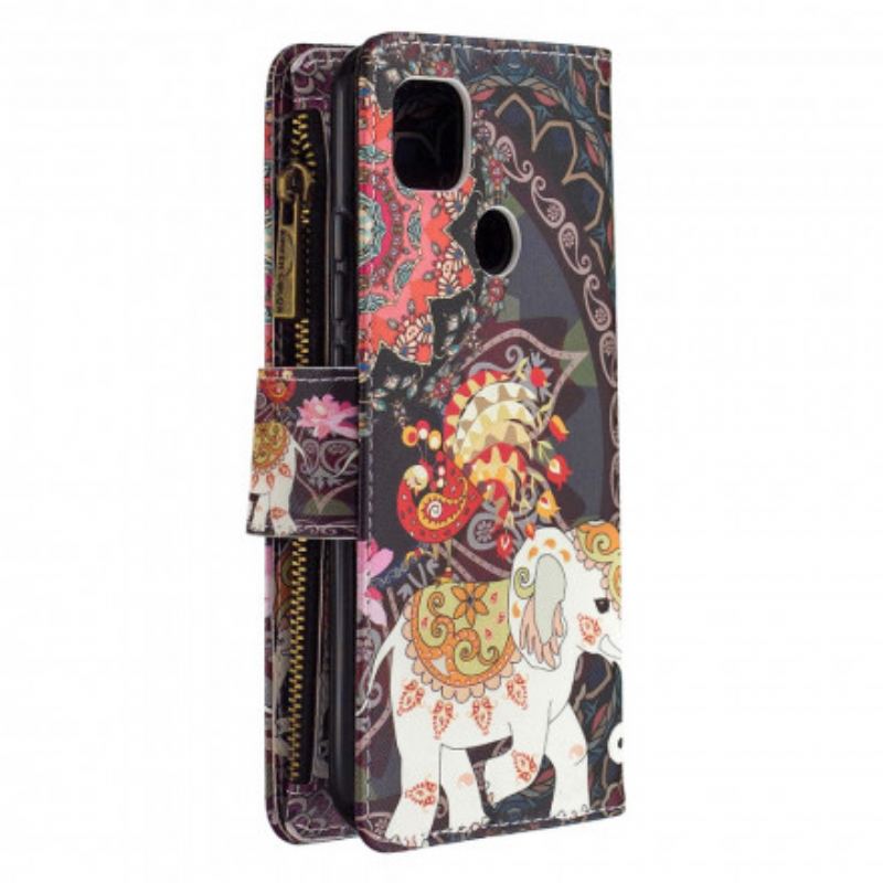 Capa Flip Para Xiaomi Redmi 9C Bolso Elefante Com Zíper