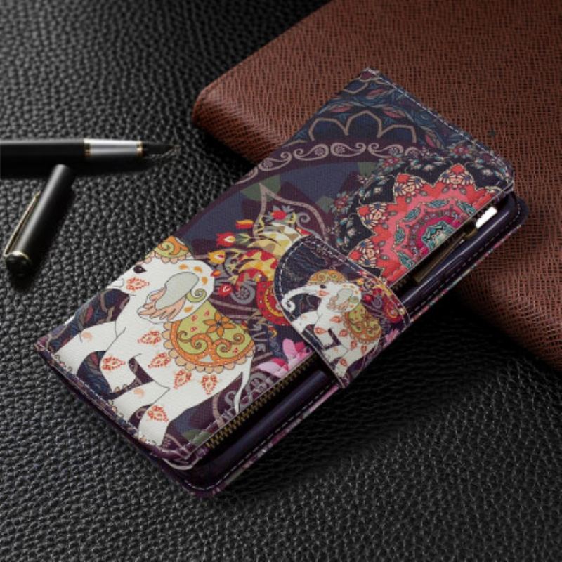 Capa Flip Para Xiaomi Redmi 9C Bolso Elefante Com Zíper