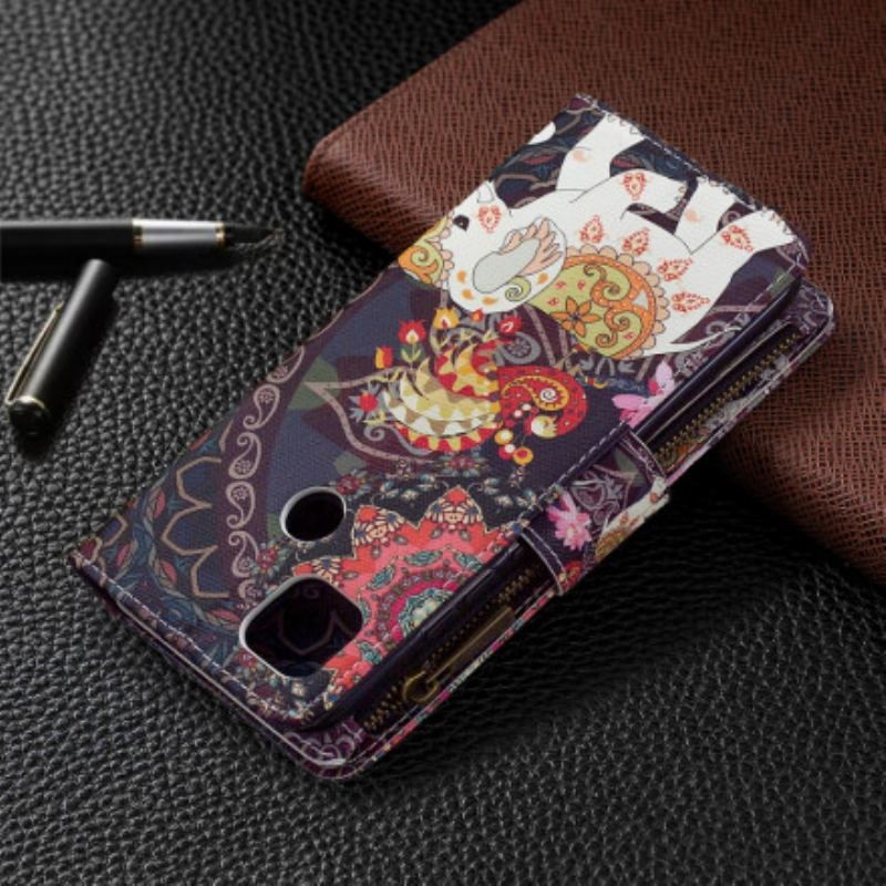 Capa Flip Para Xiaomi Redmi 9C Bolso Elefante Com Zíper