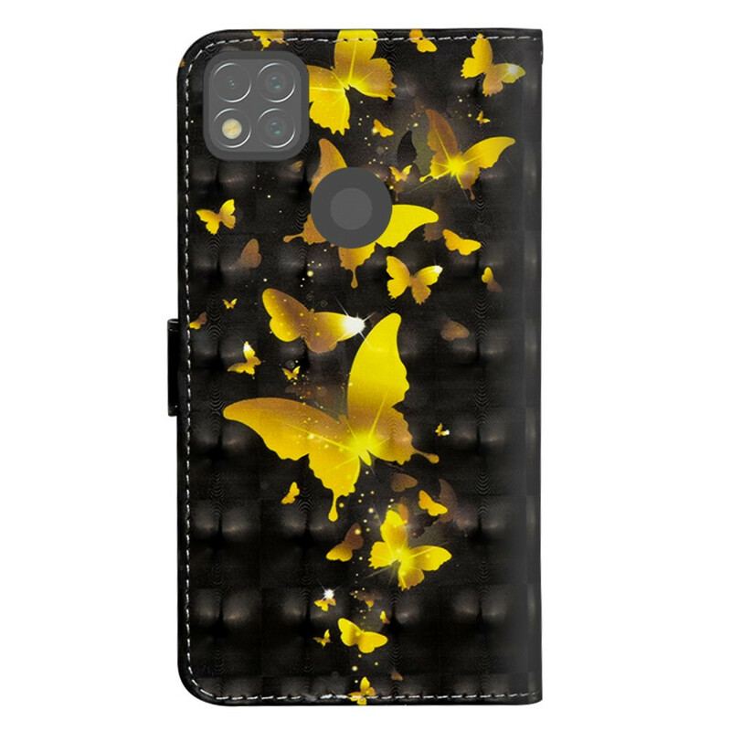 Capa Flip Para Xiaomi Redmi 9C Borboletas Amarelas