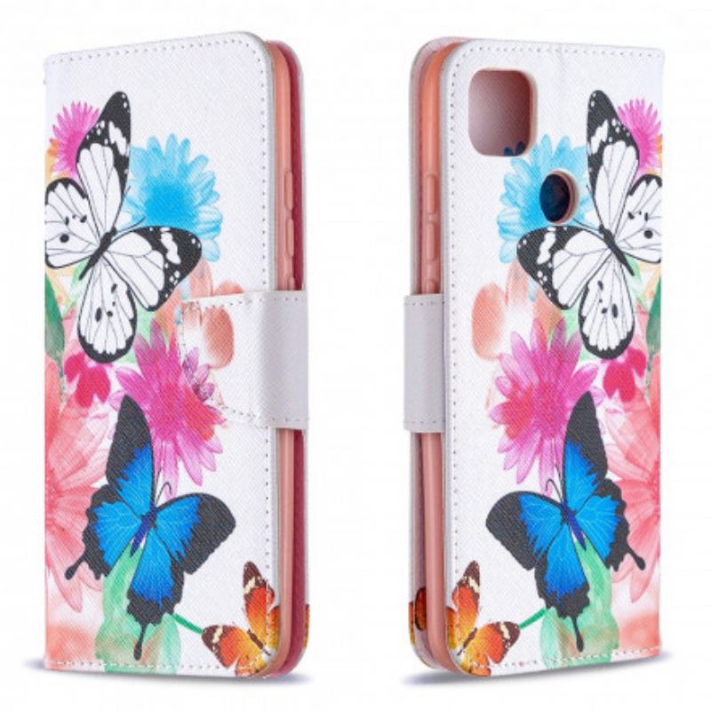 Capa Flip Para Xiaomi Redmi 9C Borboletas Coloridas Incríveis