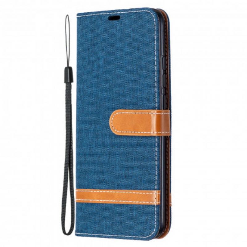 Capa Flip Para Xiaomi Redmi 9C De Cordão Correia Efeito Tecido E Couro