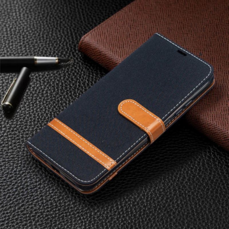 Capa Flip Para Xiaomi Redmi 9C De Cordão Correia Efeito Tecido E Couro